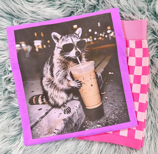 Raccoon With Coffee DTF Deal - Comfort Colors