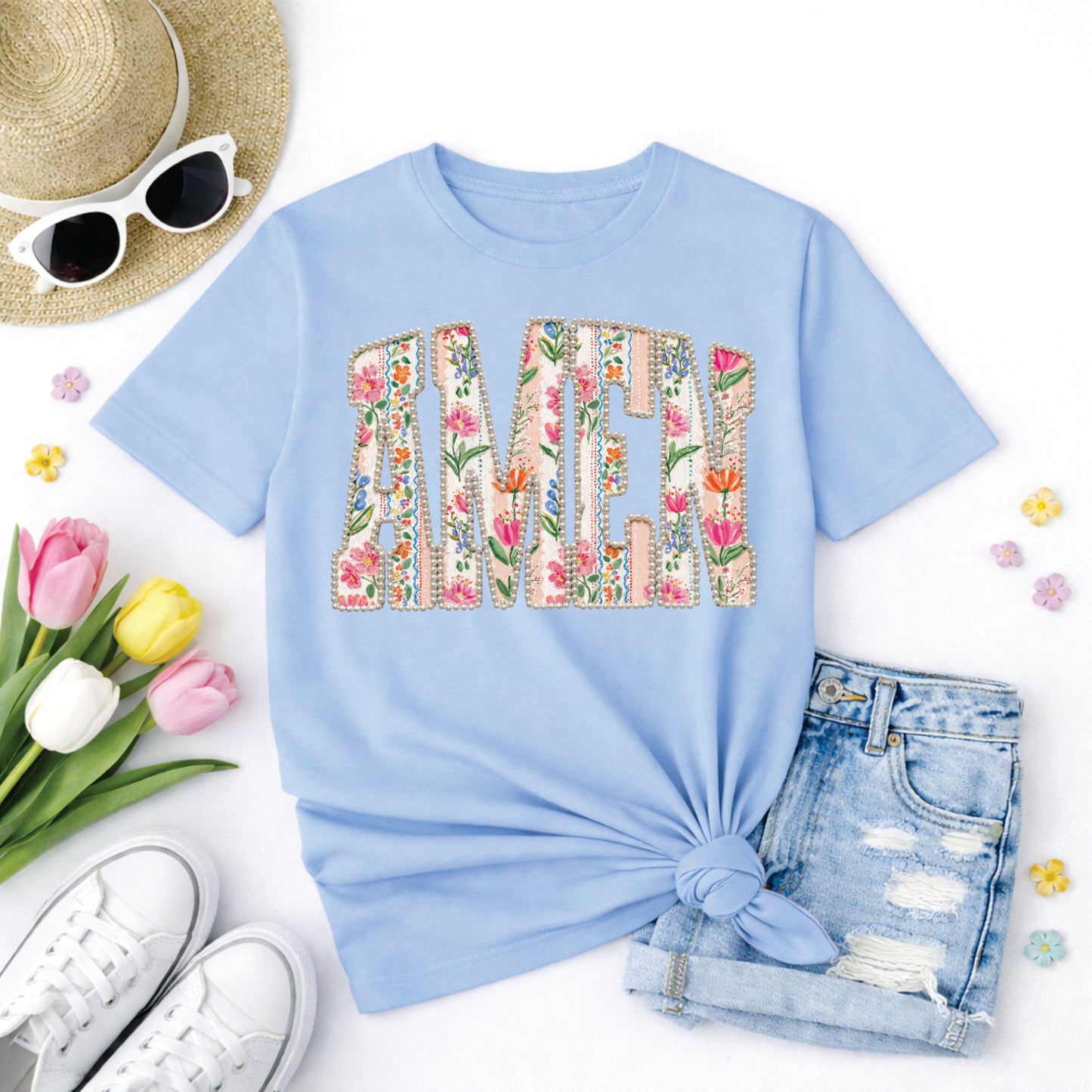 Amen Floral Pearl Tee