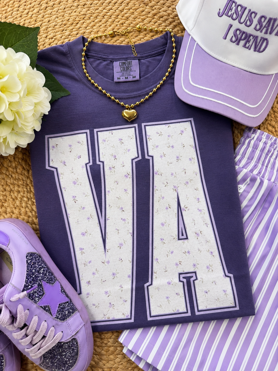 VA Purple Floral State Tee