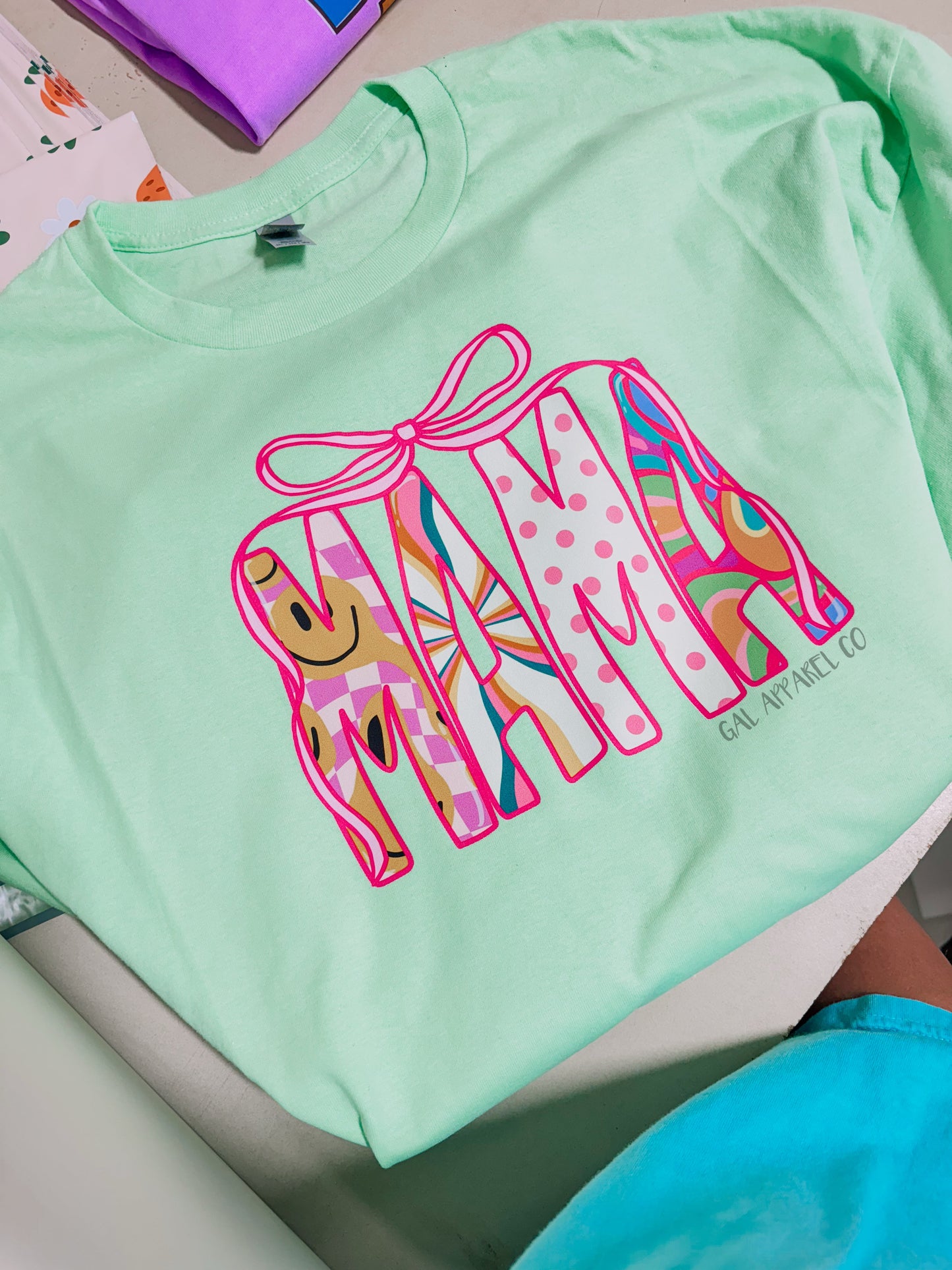 Mama Bow Graphic Tee | Retro Colorful Mama Shirt | Trendy Mom Graphic Tee