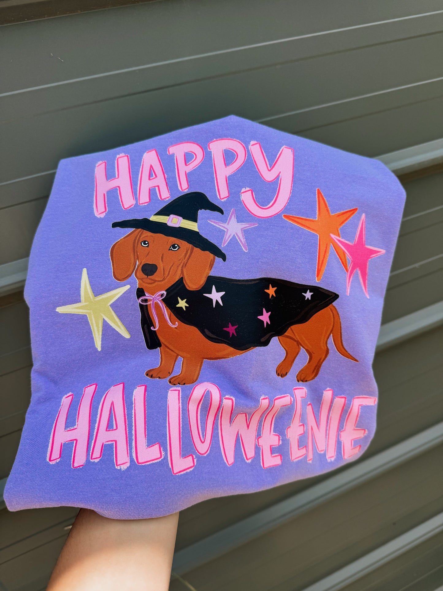 Happy Halloweenie Dachshund Tee | Halloween Wiener Dog Shirt | Witch Dog Graphic Tee