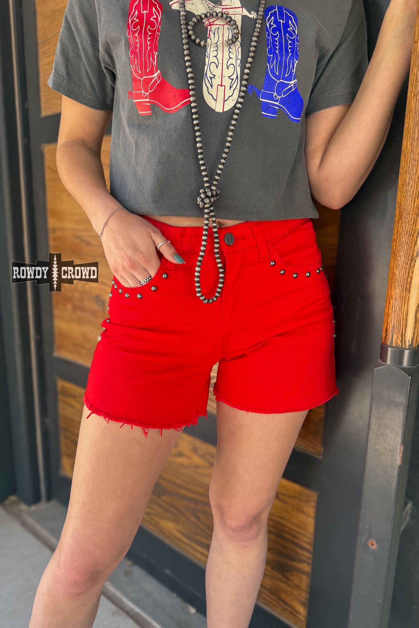 RED- Shenandoah Stud Shorts