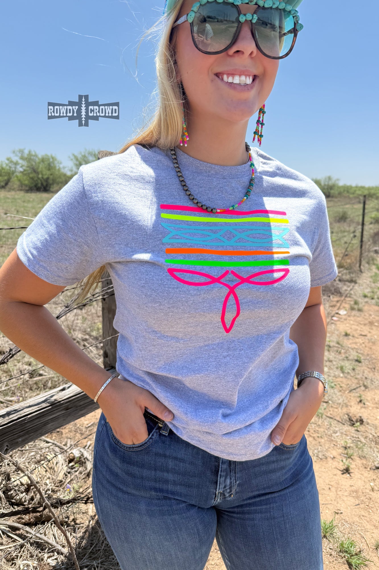 GRAY- Neon Boot Stitch Tee