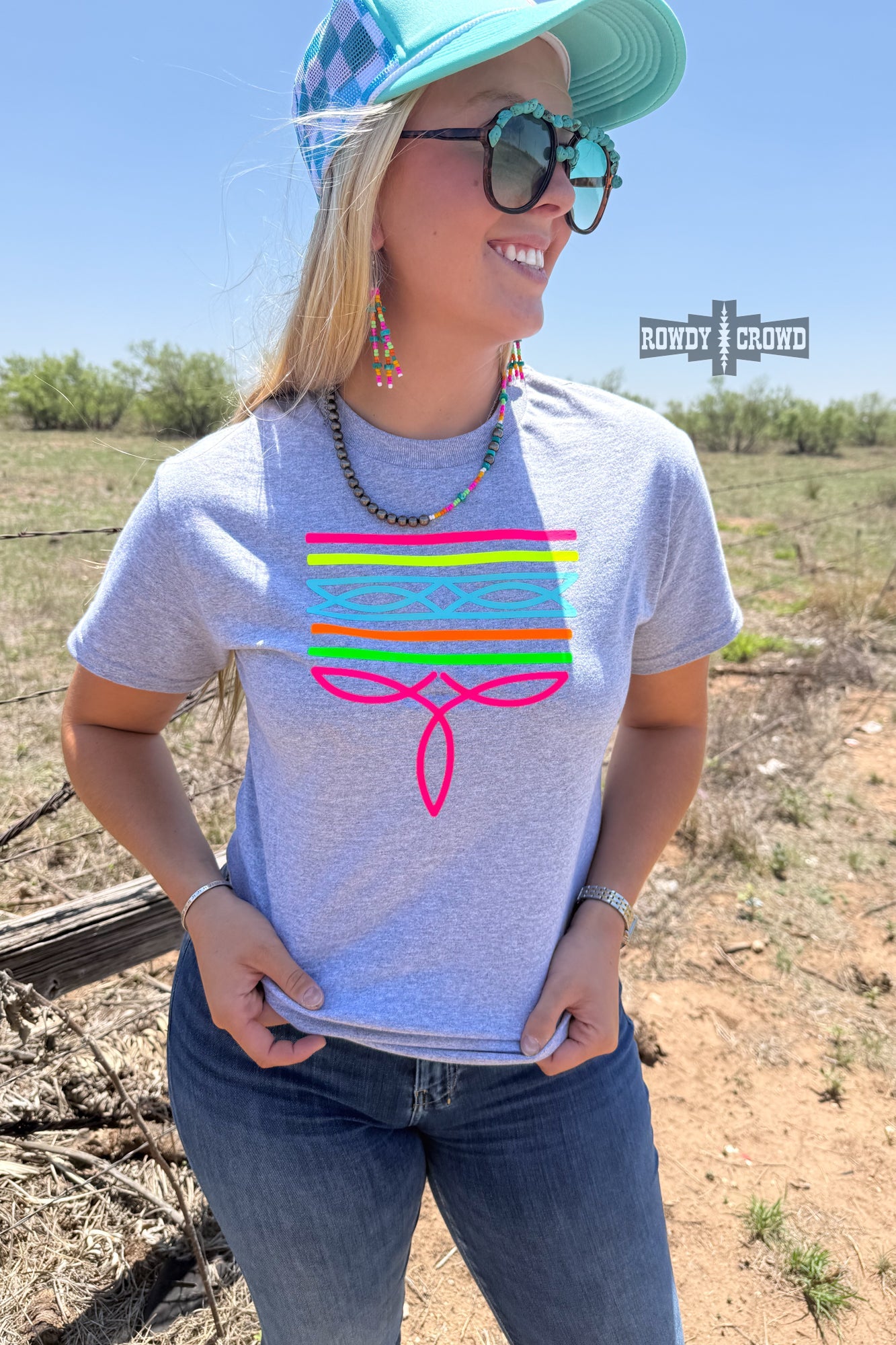 GRAY- Neon Boot Stitch Tee