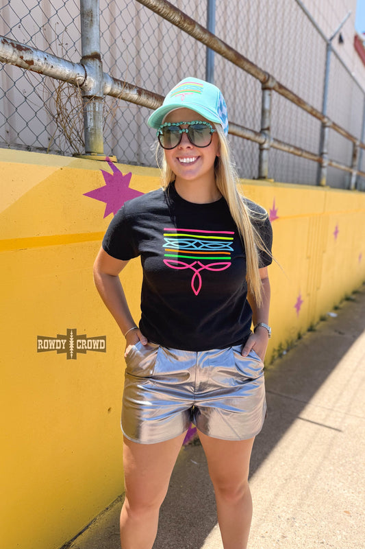 BLACK- Neon Boot Stitch Tee
