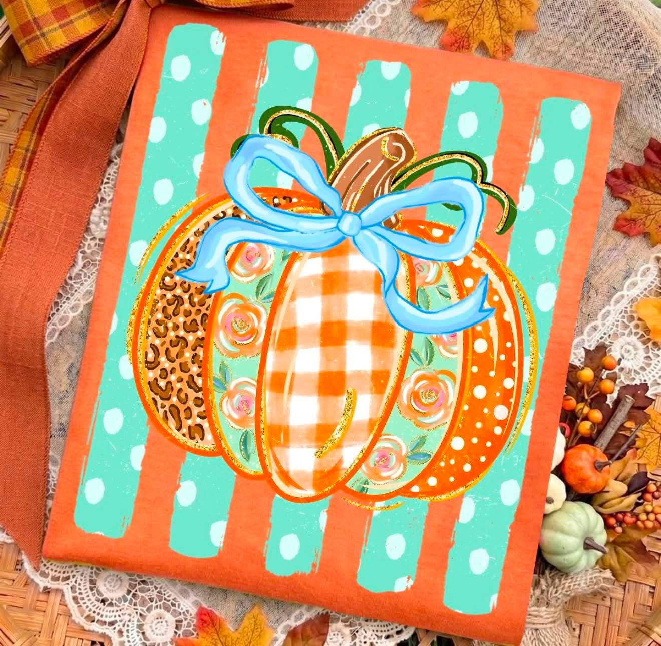 Striped Pumpkin FALL50 DTF Graphic Top