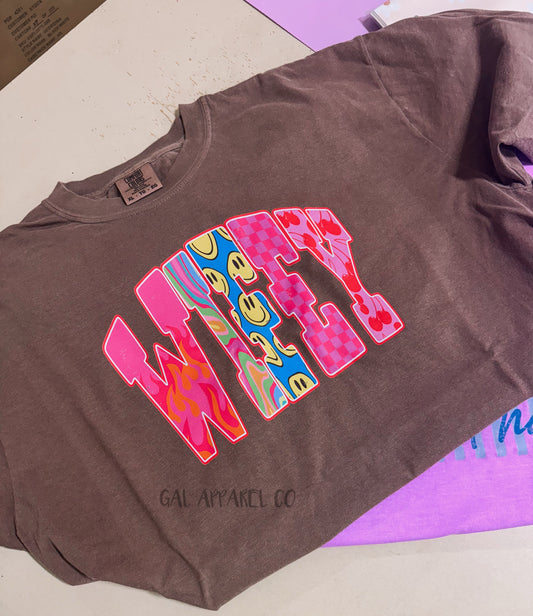 Wifey Graphic Tee | Trendy Wife Shirt | Colorful Wifey Tee | Retro Smiley Face Shirt | Cute Wife Gift | Comfort Colors Tee