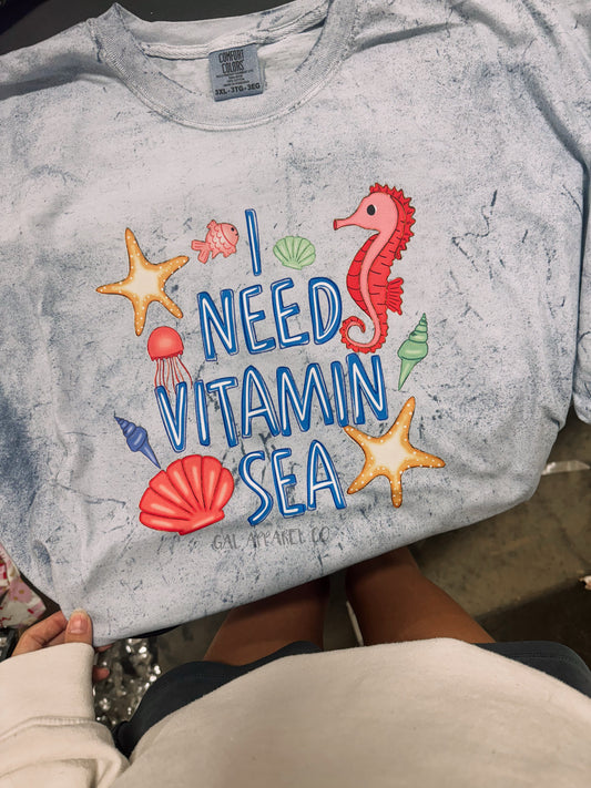 I Need Vitamin Sea Graphic Tee | Beach Vacation Shirt | Coastal Summer Tee | Cute Seahorse Graphic Shirt | Comfort Colors Boutique Tee