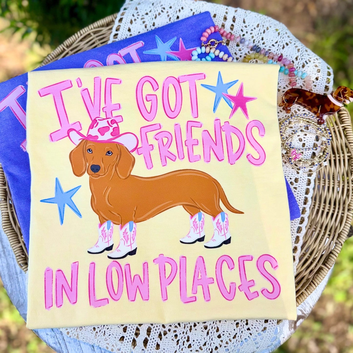 I've Got Friends in Low Places Dachshund Graphic Tee | Western Wiener Dog Shirt | Country Music Inspired Tee