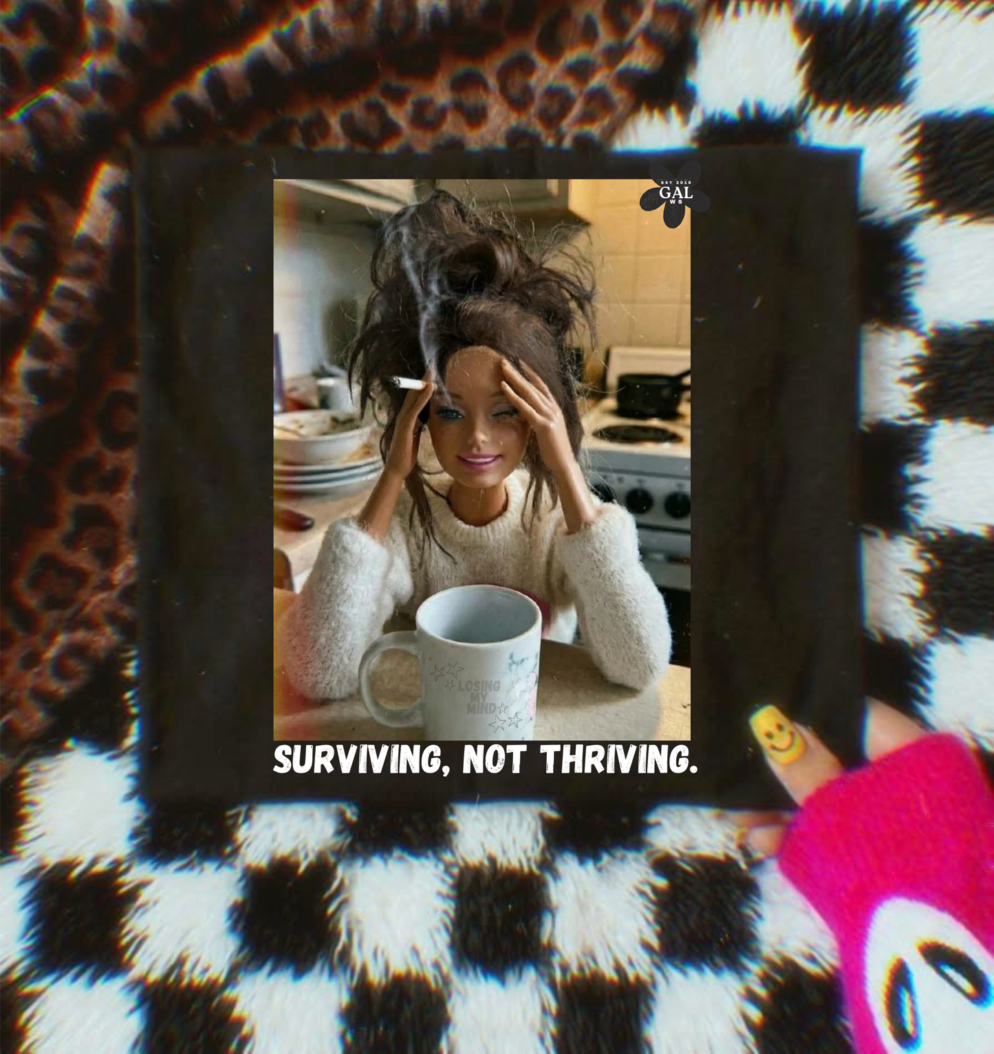 Surviving Not Thriving Graphic Tee | Funny Exhausted Shirt | Relatable Burnout Tee | Messy Bun Coffee Graphic Shirt | Trendy Boutique Tee