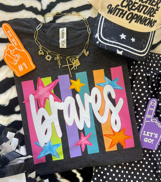 BRAVES NEON RAINBOW STARS TEE