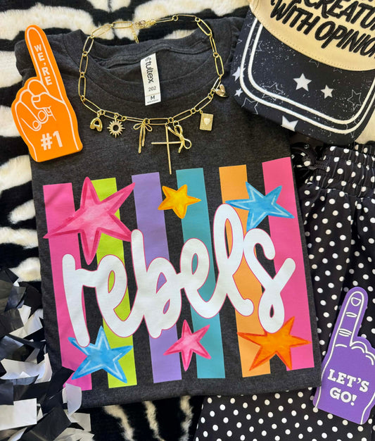 REBELS NEON RAINBOW STARS TEE