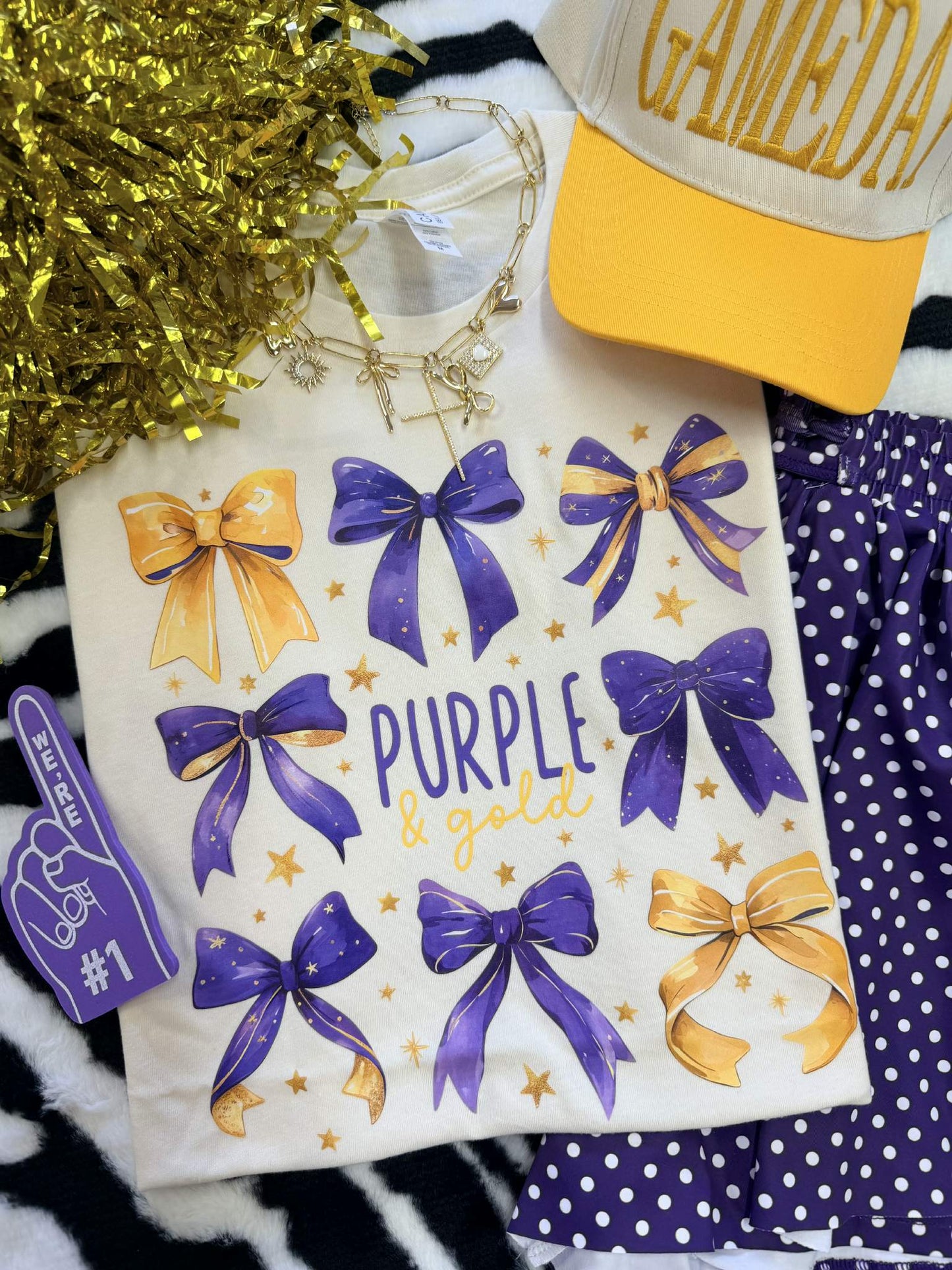 PURPLE & GOLD BOWS TEE