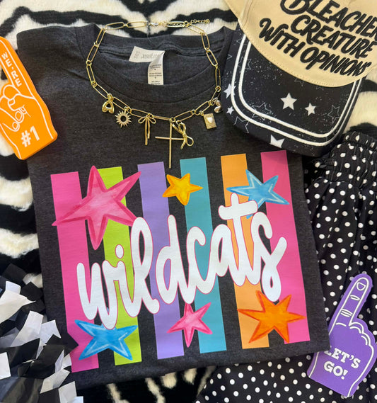 WILDCATS NEON RAINBOW STARS TEE