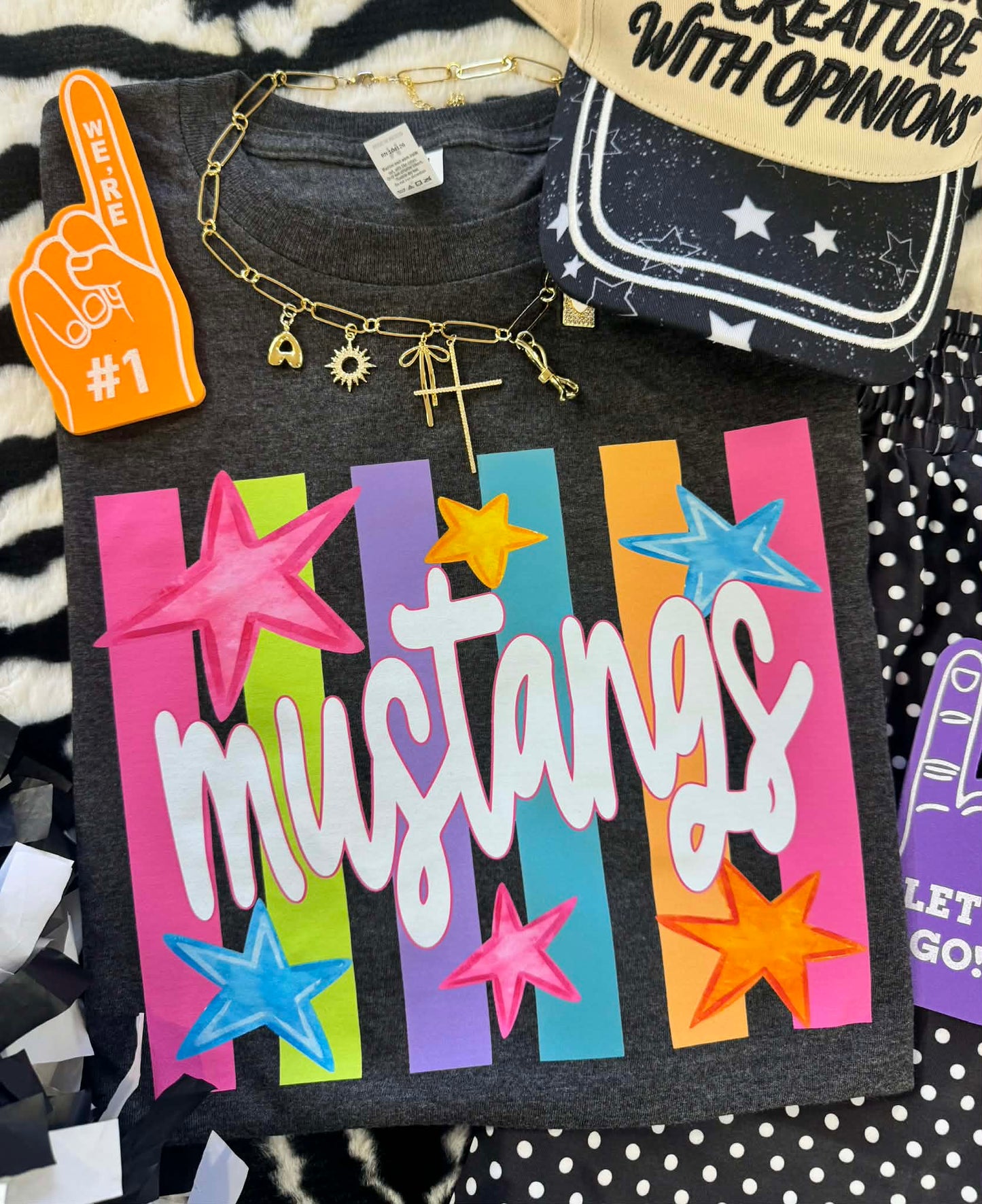 MUSTANGS NEON RAINBOW STARS TEE