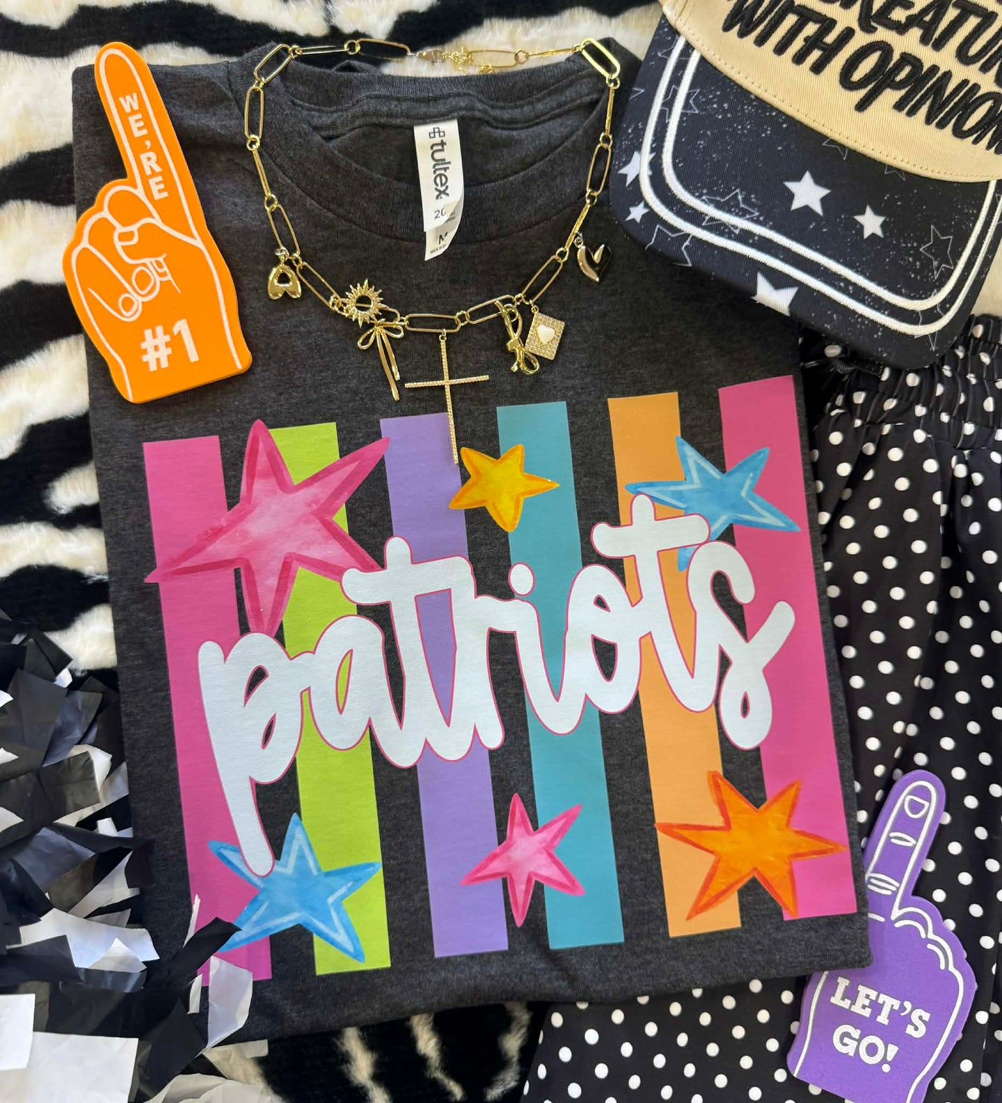 PATRIOTS NEON RAINBOW STARS TEE