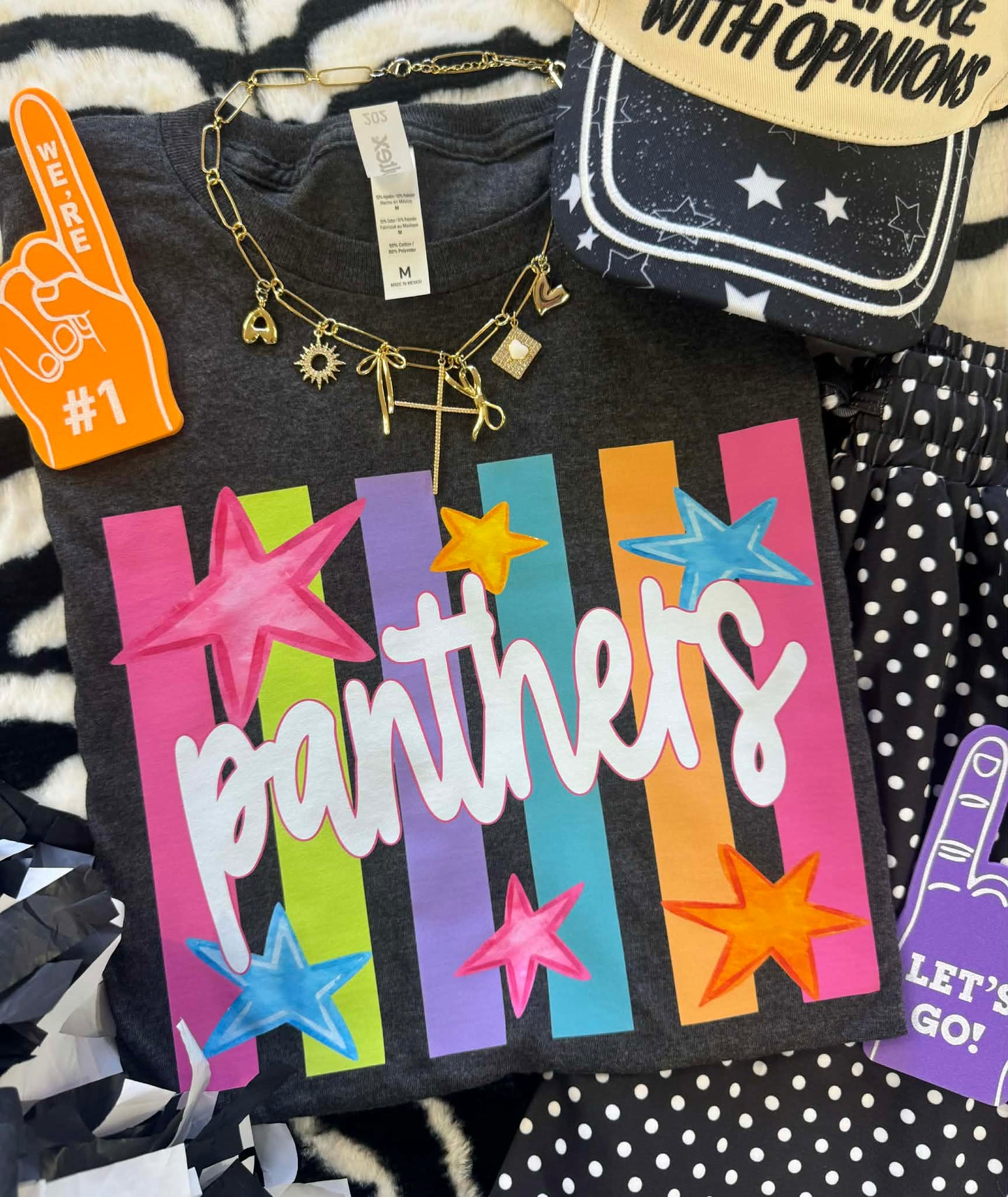 PANTHERS NEON RAINBOW STARS TEE