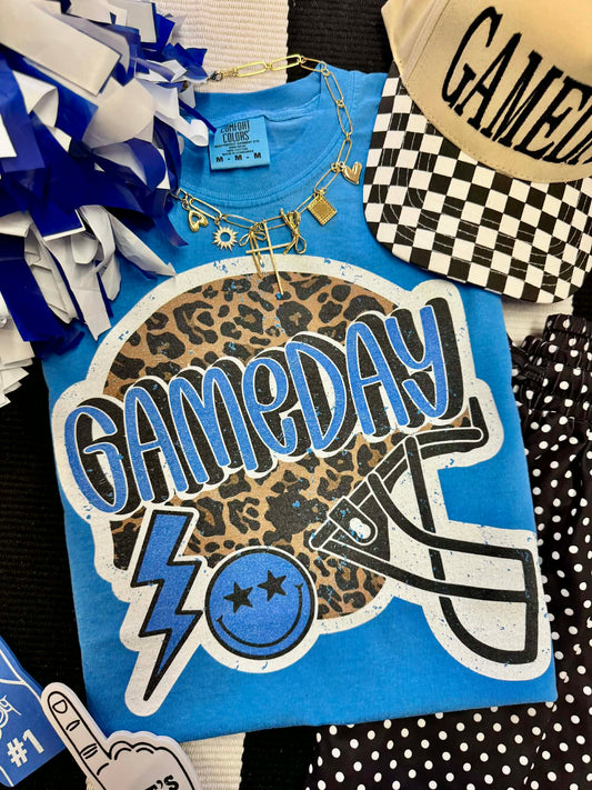 GAMEDAY LEOPARD HELMET BLUE TEE