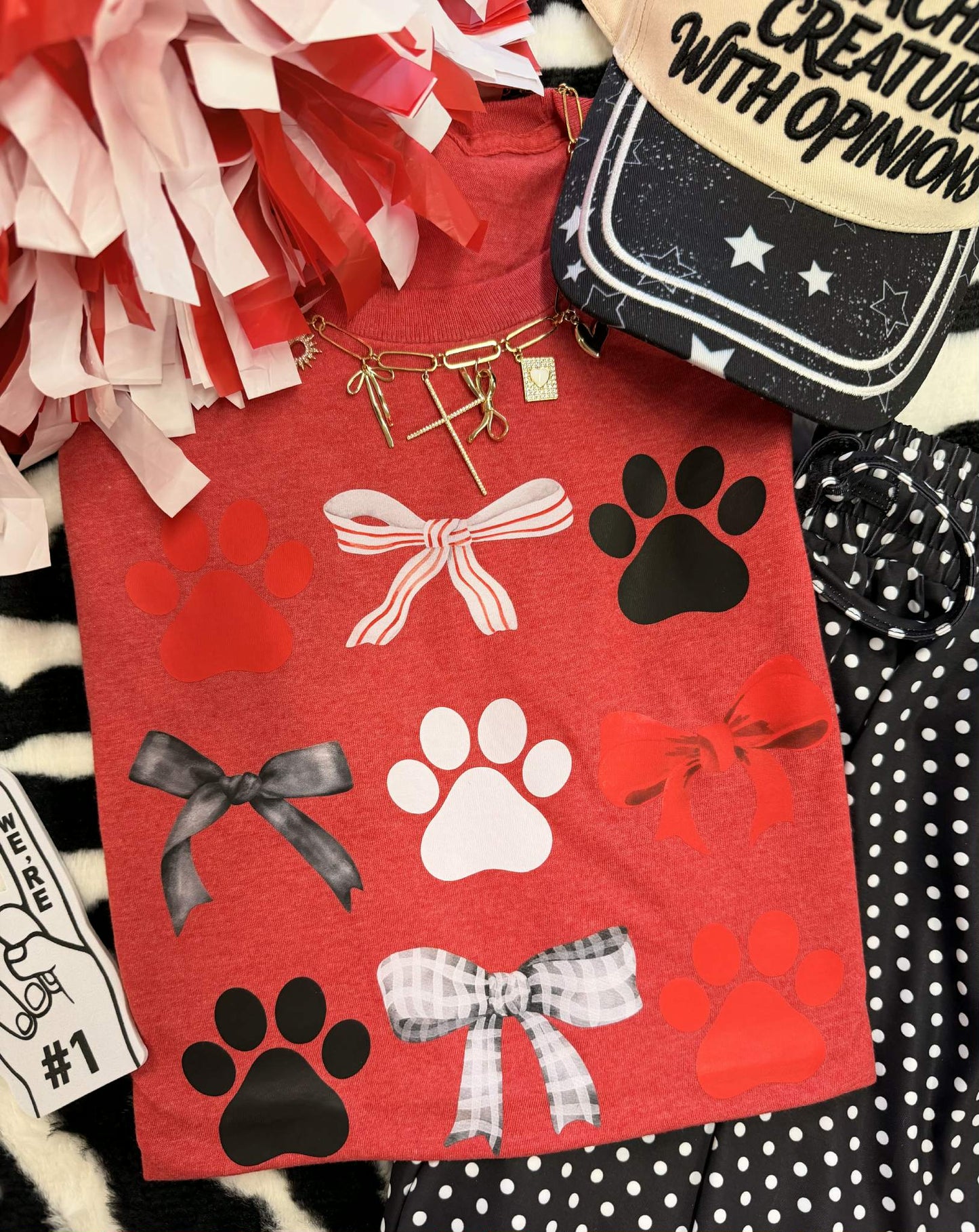 RED PAWS & BOWS TEE