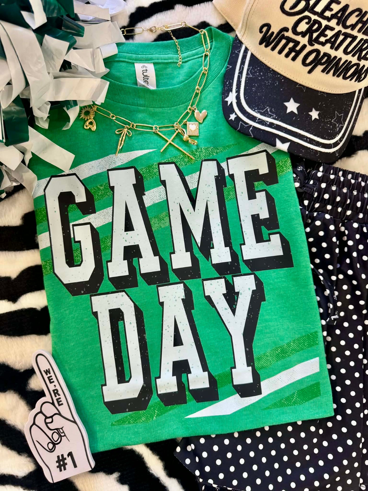 GREEN GAME DAY STRIPES TEE