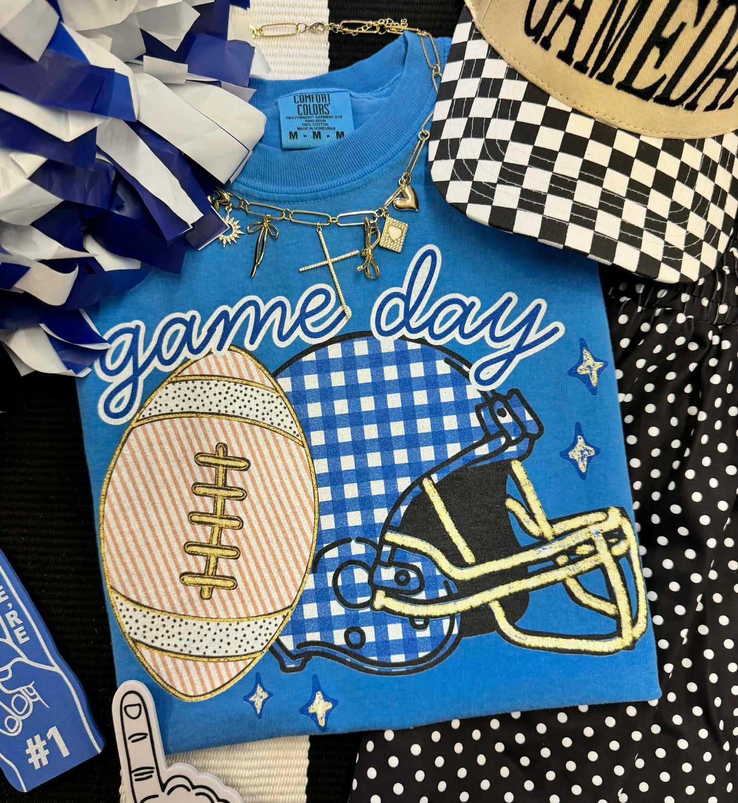 GAME DAY BLUE GINGHAM HELMET TEE