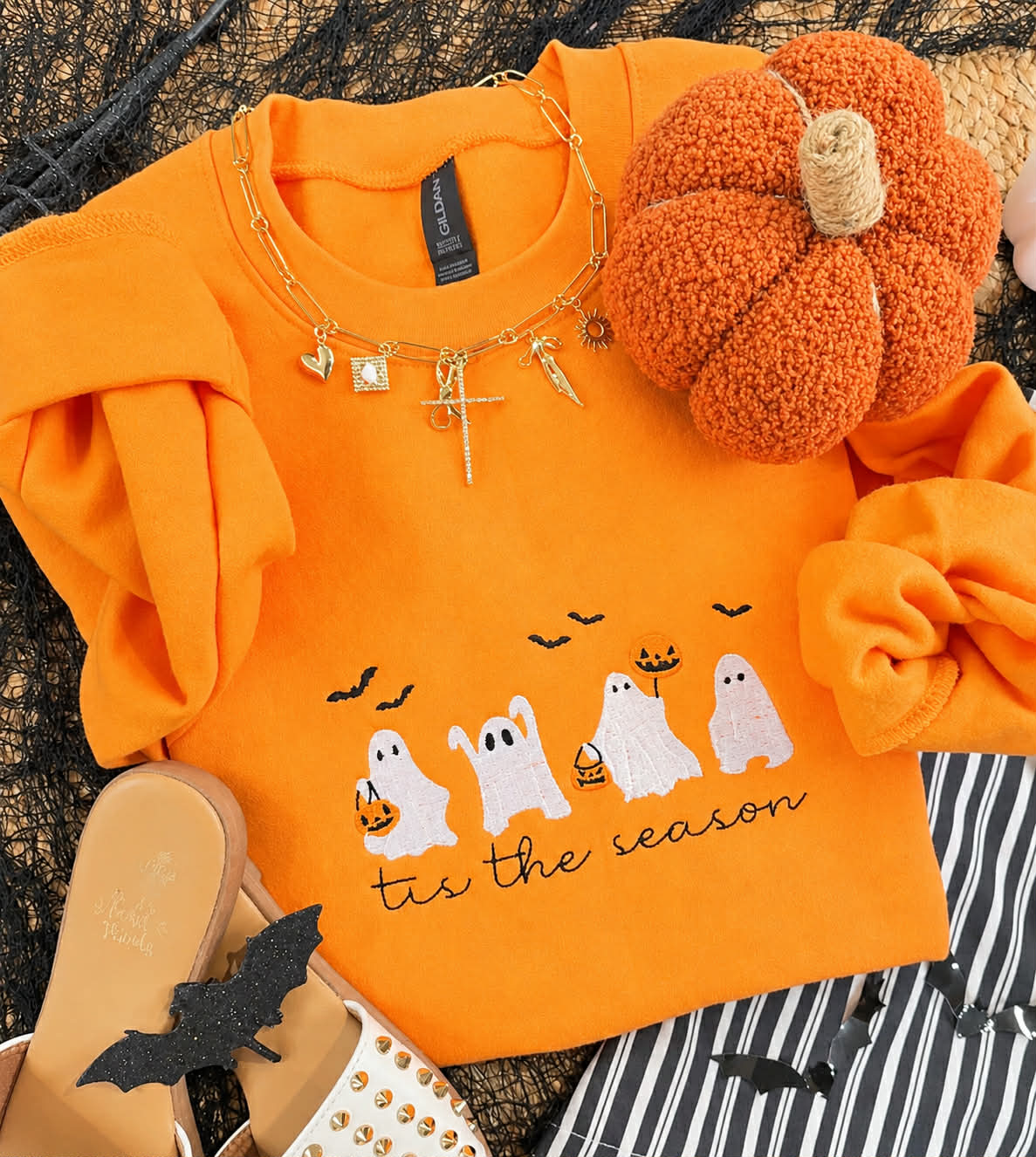 TIS THE SEASON GHOST EMBROIDERED SWEATSHIRT