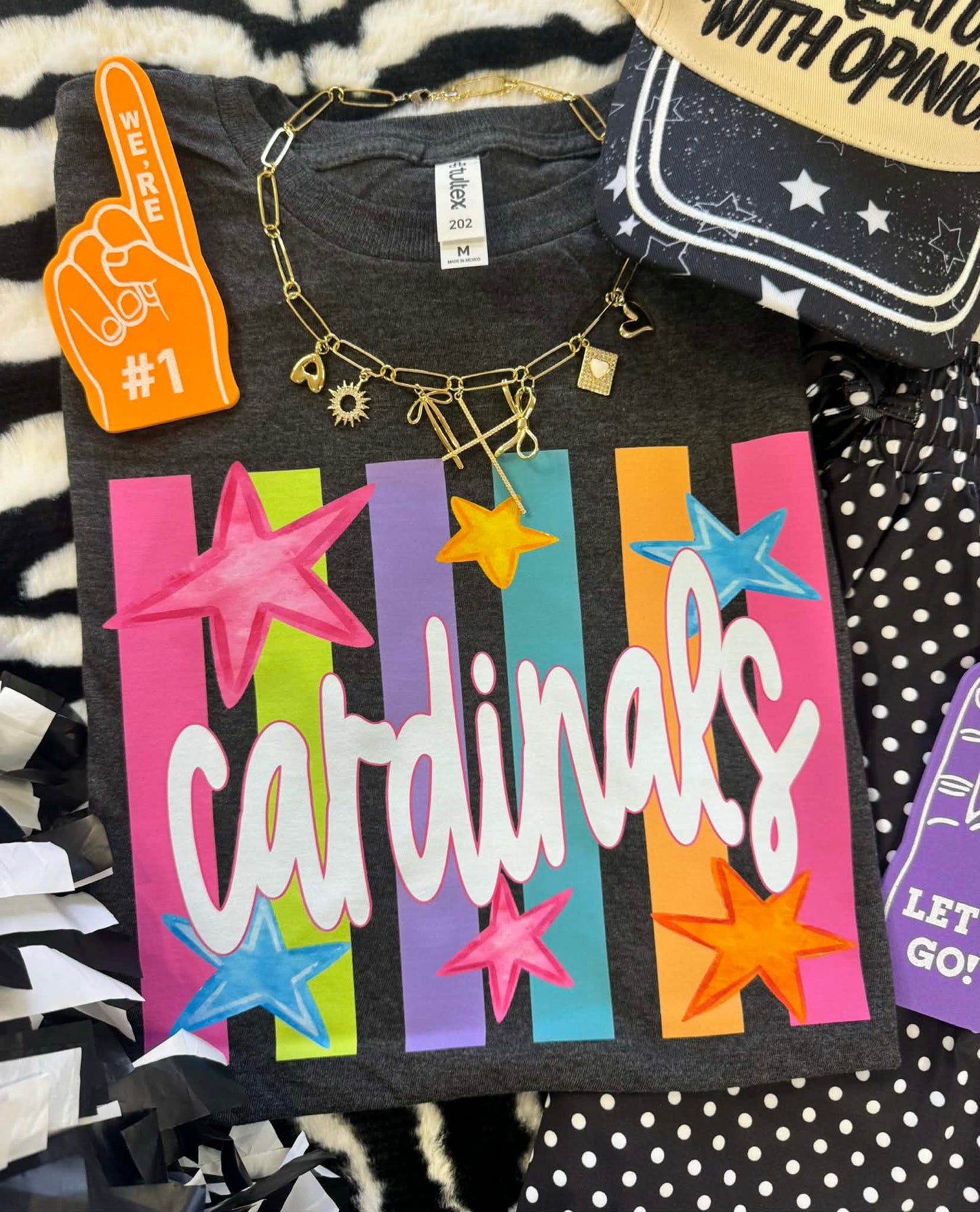 CARDINALS NEON RAINBOW STARS TEE