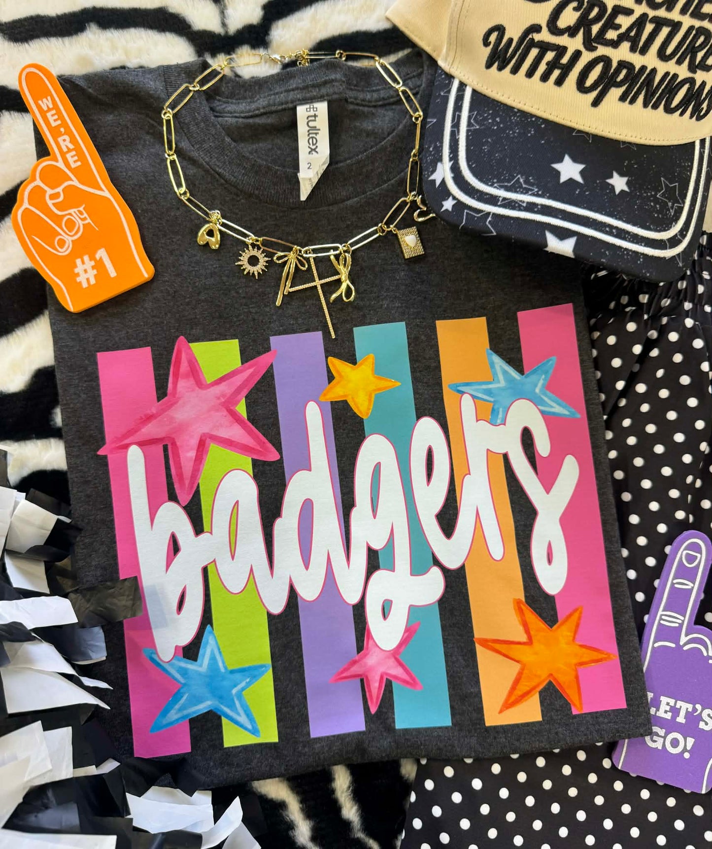 BADGERS NEON RAINBOW STARS TEE