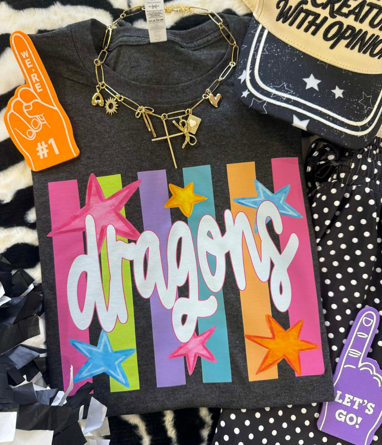 DRAGONS NEON RAINBOW STARS TEE