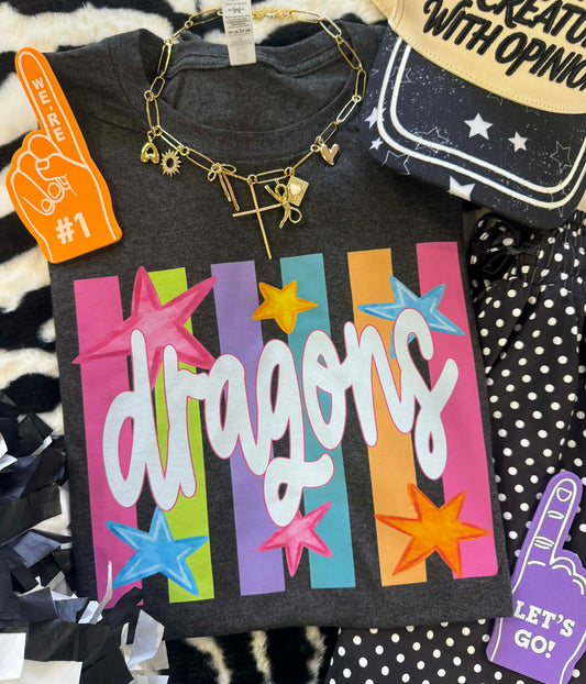 DRAGONS NEON RAINBOW STARS TEE