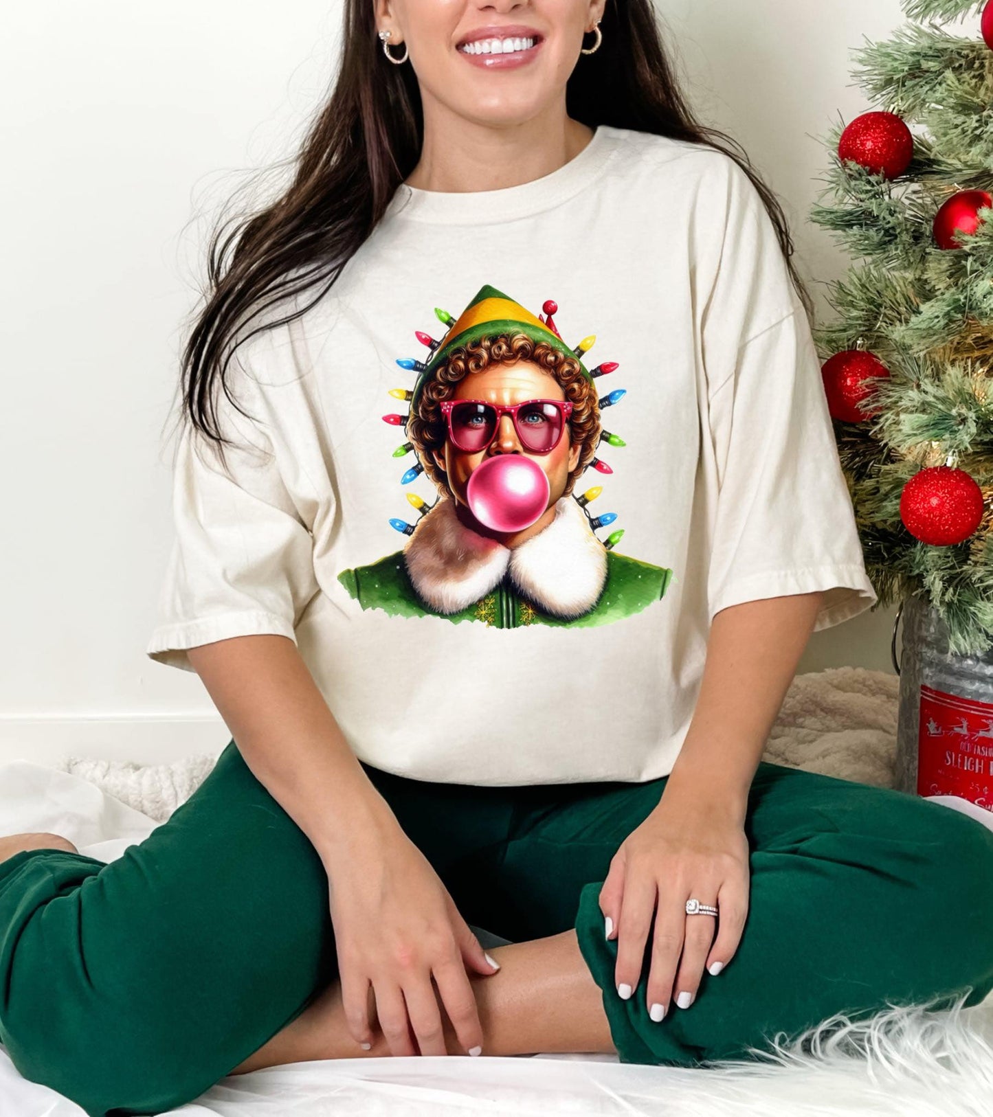 Bubble Gum Elf Holiday Graphic Tee