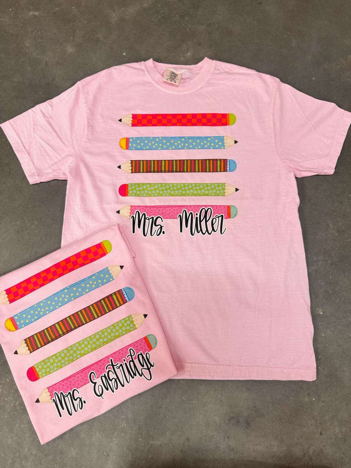 Stacked Pencil Teacher Custom TEACH11 Graphic DTF Top