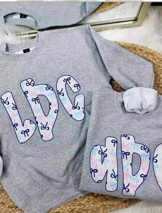 Pastel Bow Fun Font Monogram CUST76 DTF Top