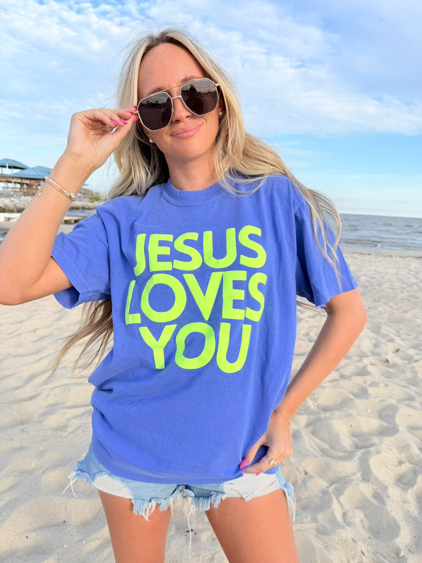 Jesus Loves You Neon Puff Tee