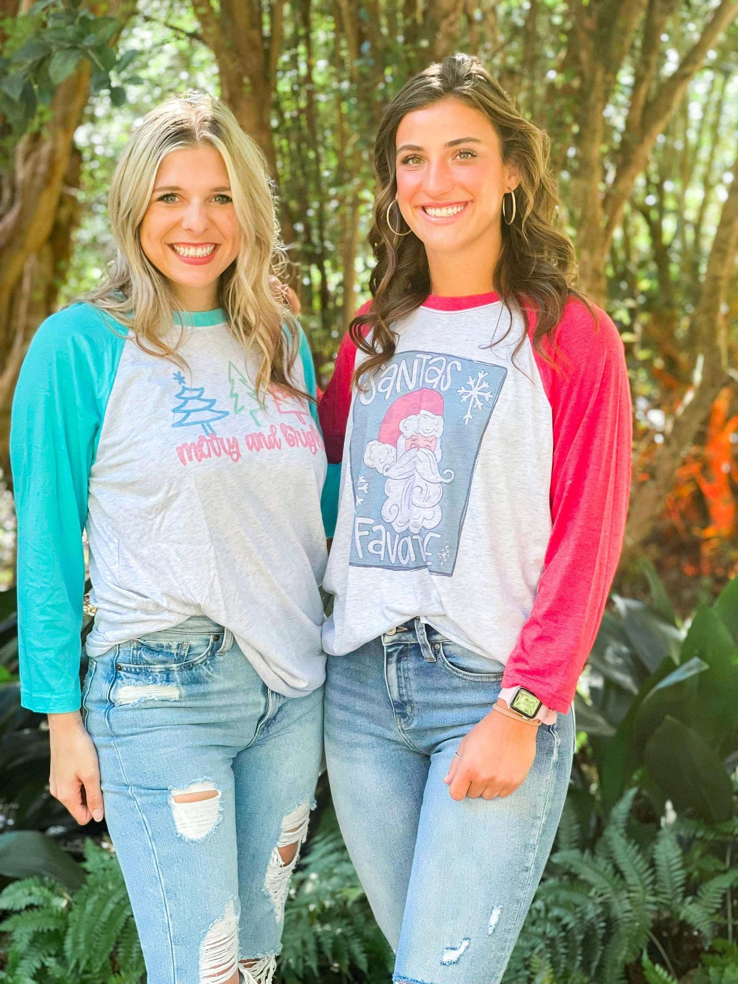 Merry and Bright Doodle Christmas Trees Raglan